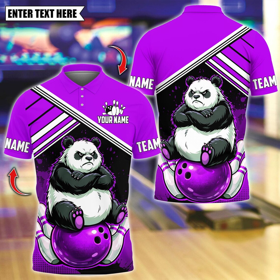 BlueJose Bowling And Pins Angry Panda On Ball Customized Name, Team Name 3D Shirt (4 Colors)