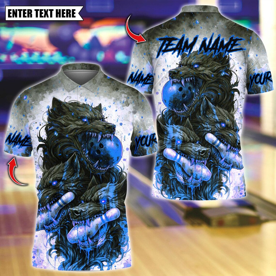 BlueJose Bowling And Pins Angry Wolf Dripping Blood Customized Name, Team Name 3D Shirt (4 Colors)
