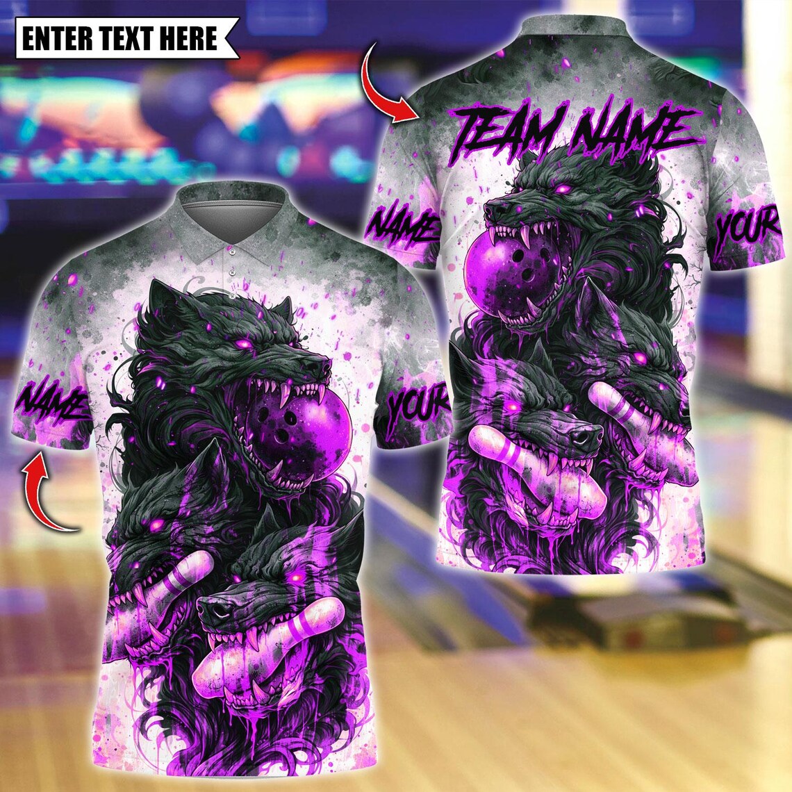 BlueJose Bowling And Pins Angry Wolf Dripping Blood Customized Name, Team Name 3D Shirt (4 Colors)