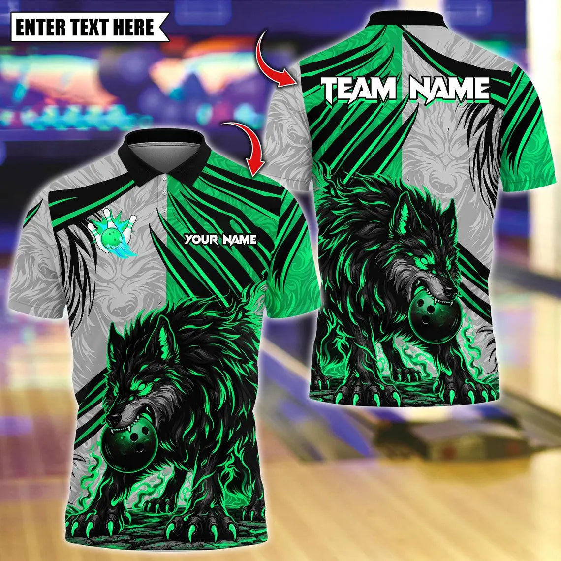 BlueJose Bowling And Pins Flame Wolf Dark Scratch Customized Name, Team Name 3D Shirt (4 Colors)