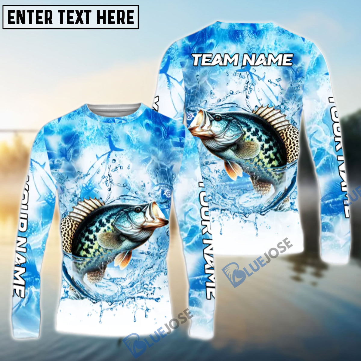 Bluejose Crappie Fishing Blue Sea Catching Design Name &amp; Team Name 3D Shirts