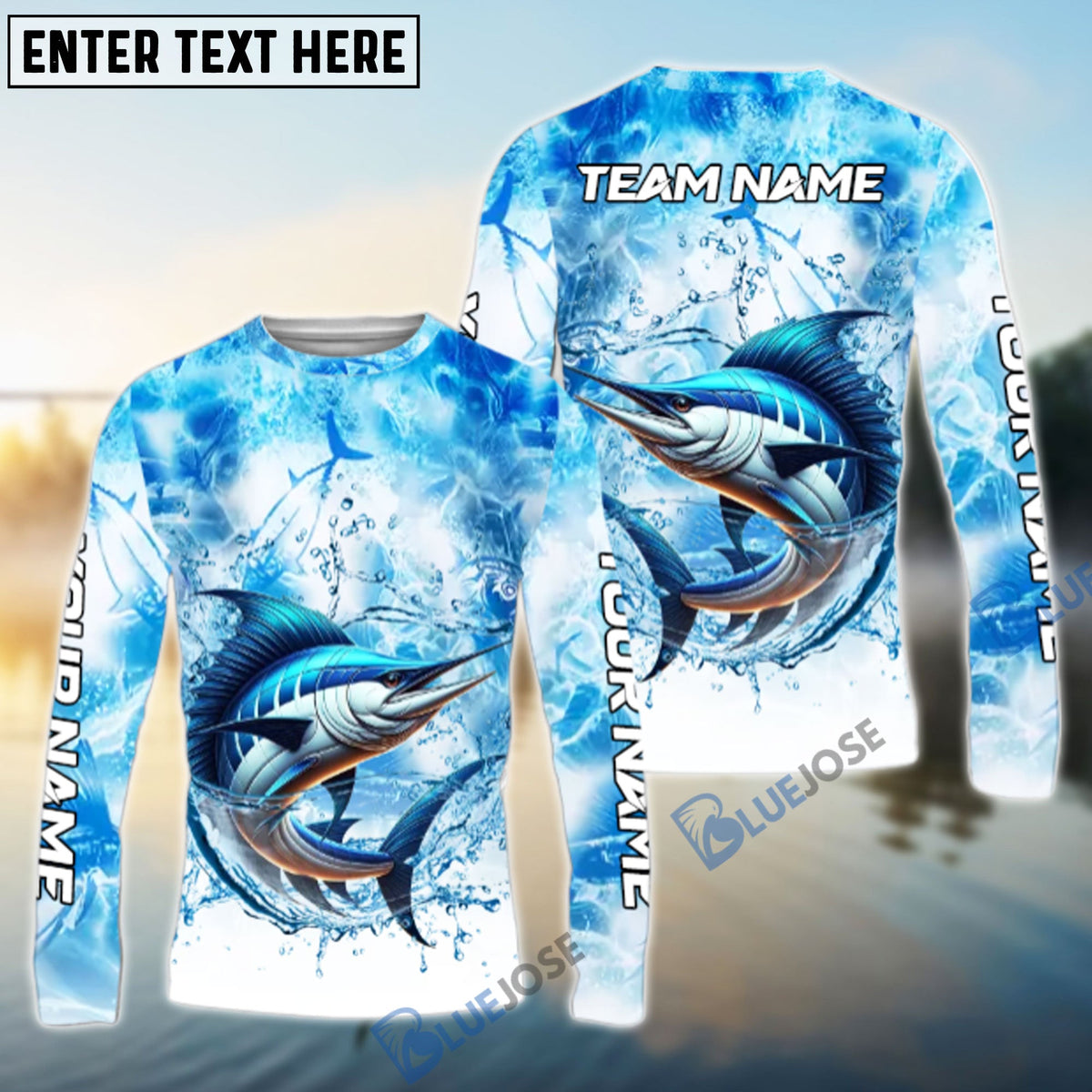 Bluejose Marlin Fishing Blue Sea Catching Design Name &amp; Team Name 3D Shirts