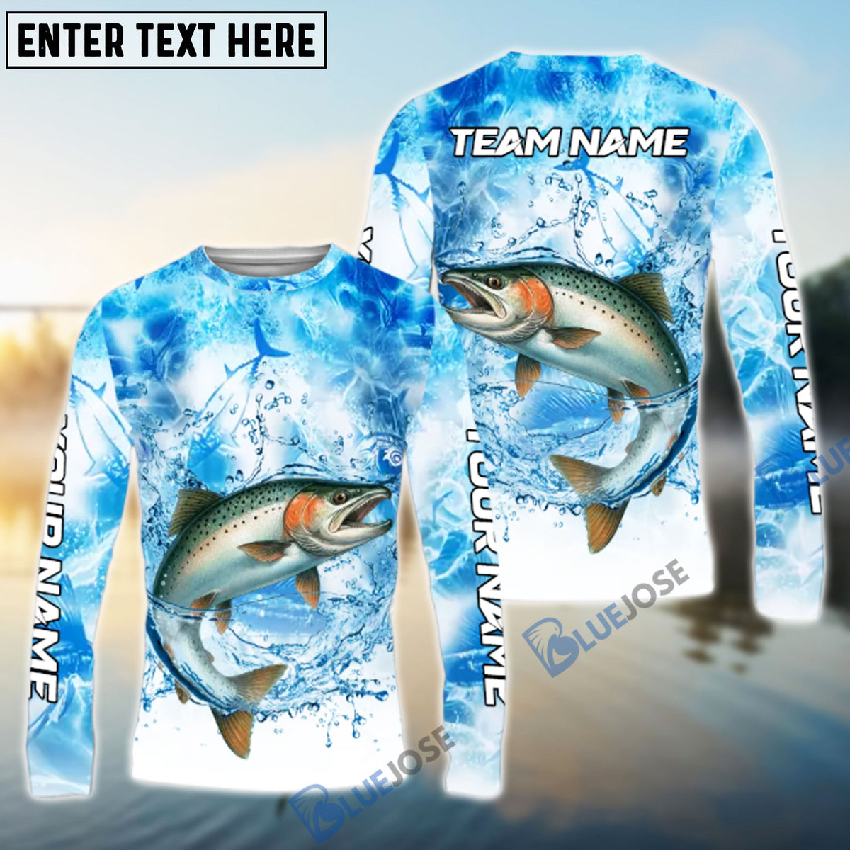 Bluejose Salmon Fishing Blue Sea Catching Design Name &amp; Team Name 3D Shirts