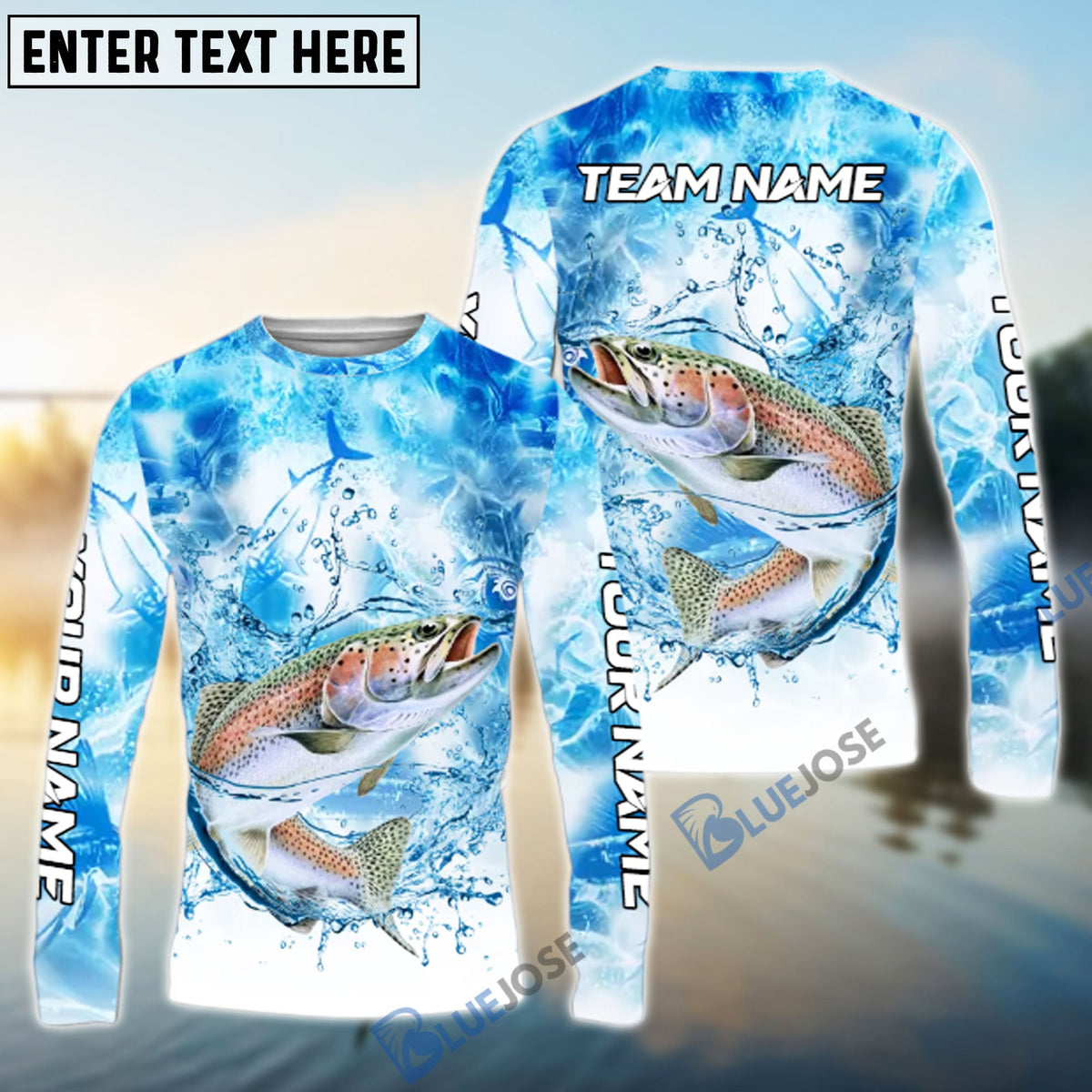 Bluejose Trout Fishing Blue Sea Catching Design Name &amp; Team Name 3D Shirts