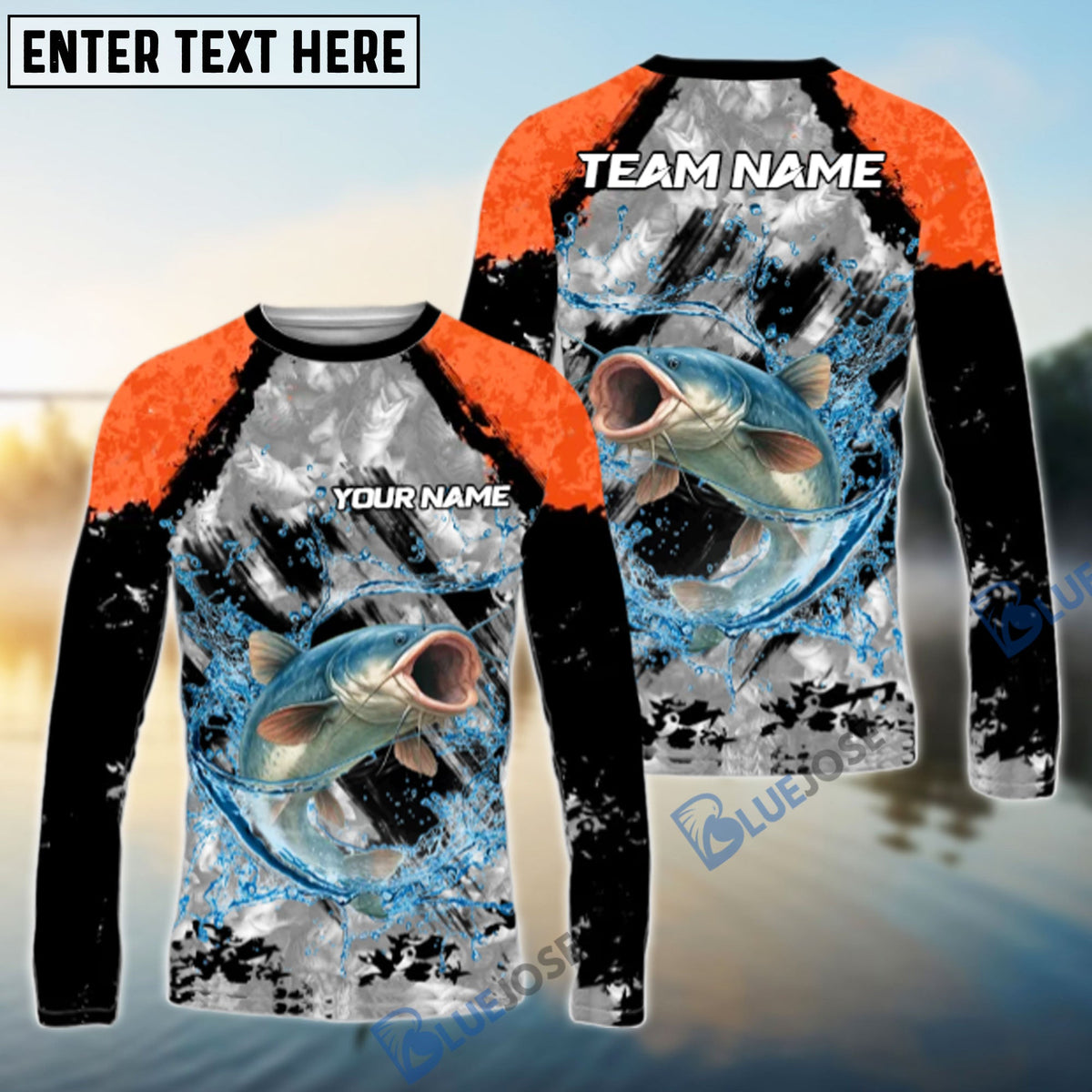 Bluejose Catfish Fishing Gray Crimson Catch Design Name &amp; Team Name 3D Shirts