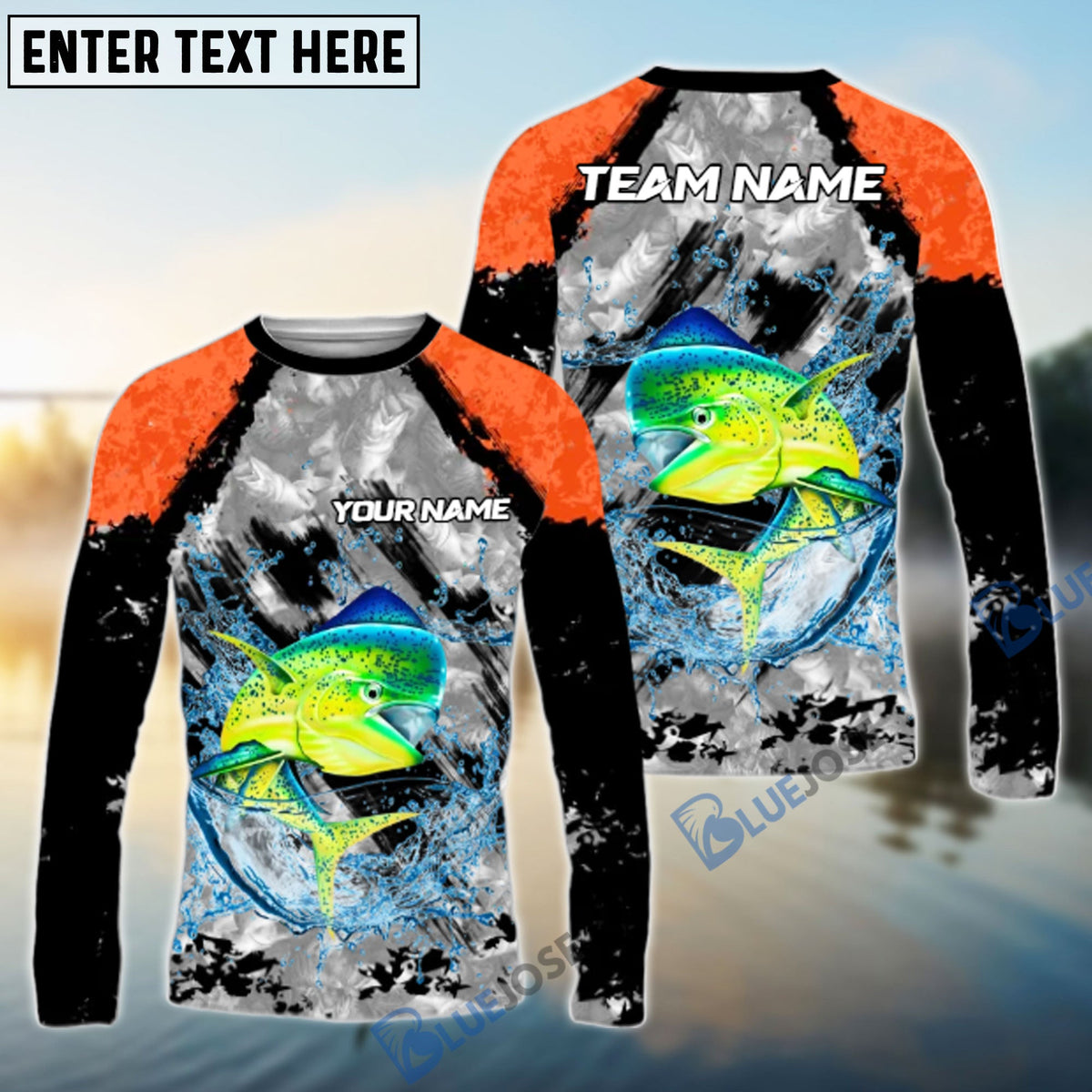 Bluejose Mahi Mahi Fishing Gray Crimson Catch Design Name &amp; Team Name 3D Shirts