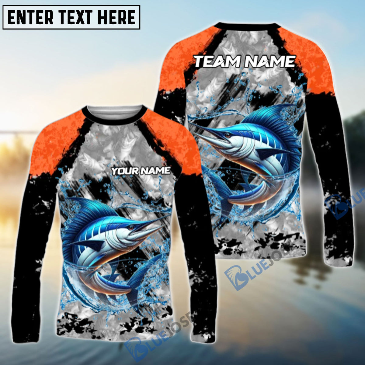 Bluejose Marlin Fishing Gray Crimson Catch Design Name &amp; Team Name 3D Shirts