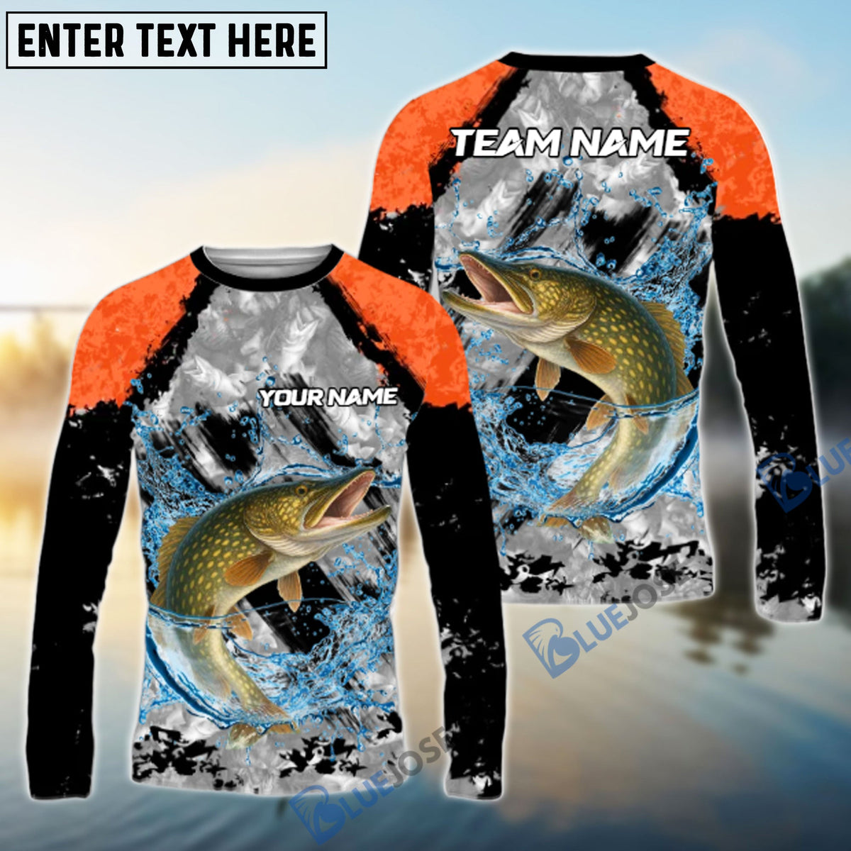 Bluejose Pike Fishing Gray Crimson Catch Design Name &amp; Team Name 3D Shirts