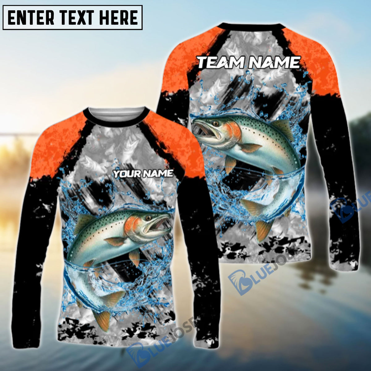 Bluejose Salmon Fishing Gray Crimson Catch Design Name &amp; Team Name 3D Shirts