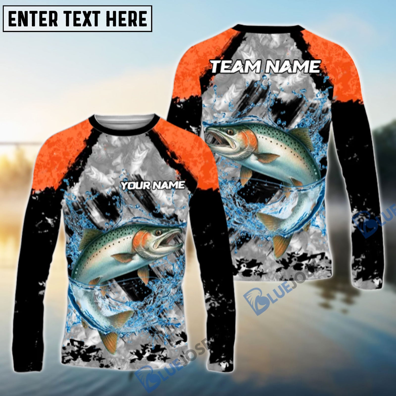 Bluejose Salmon Fishing Gray Crimson Catch Design Name & Team Name 3D Shirts