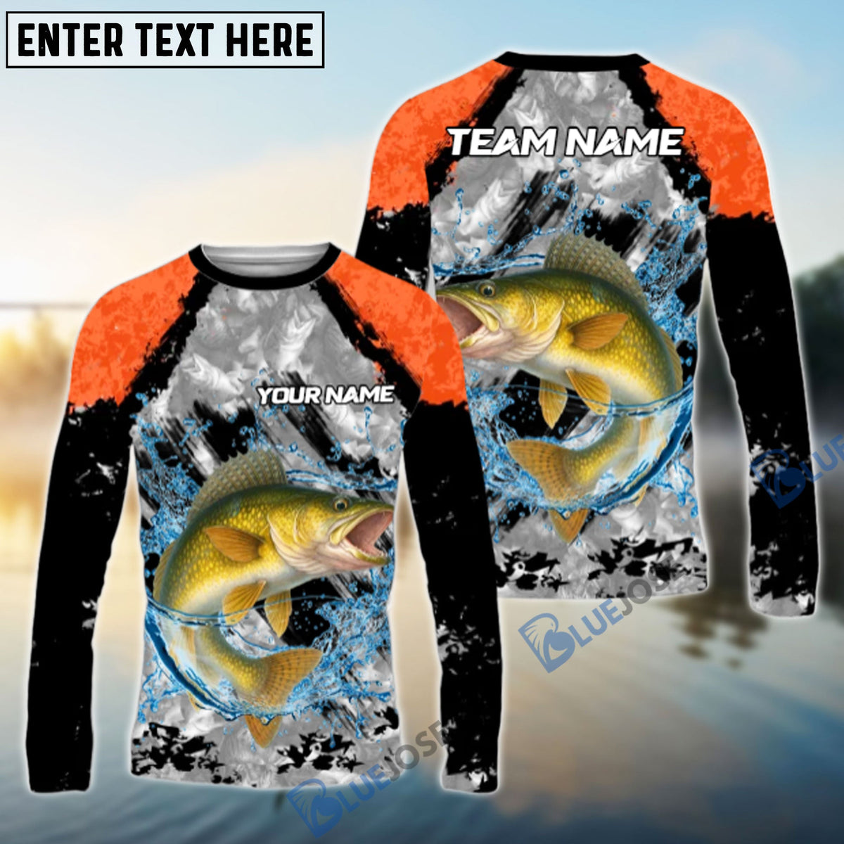 Bluejose Walleye Fishing Gray Crimson Catch Design Name &amp; Team Name 3D Shirts