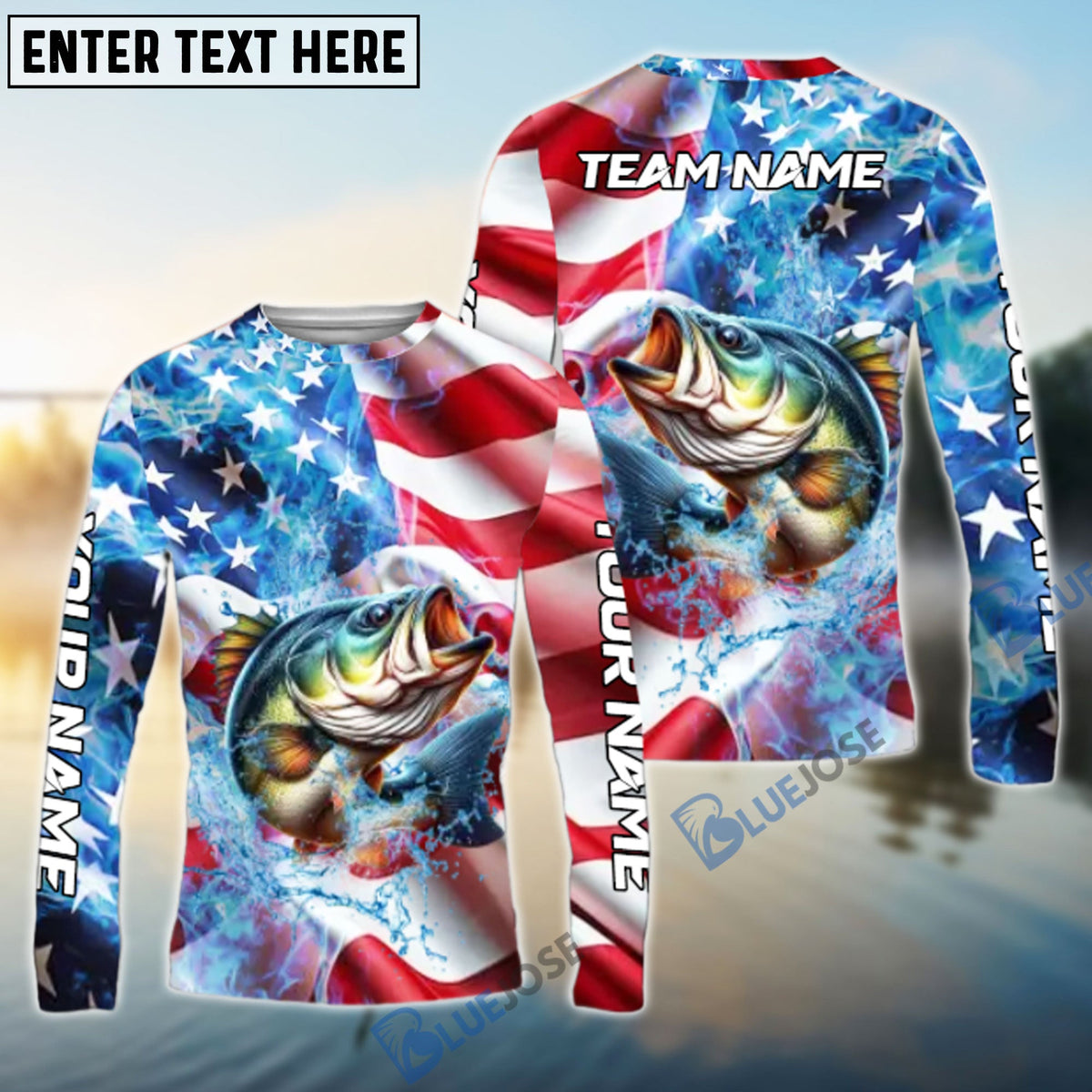 Bluejose Bass Fishing American Flag Patriot Catch Design Name &amp; Team Name 3D Shirts