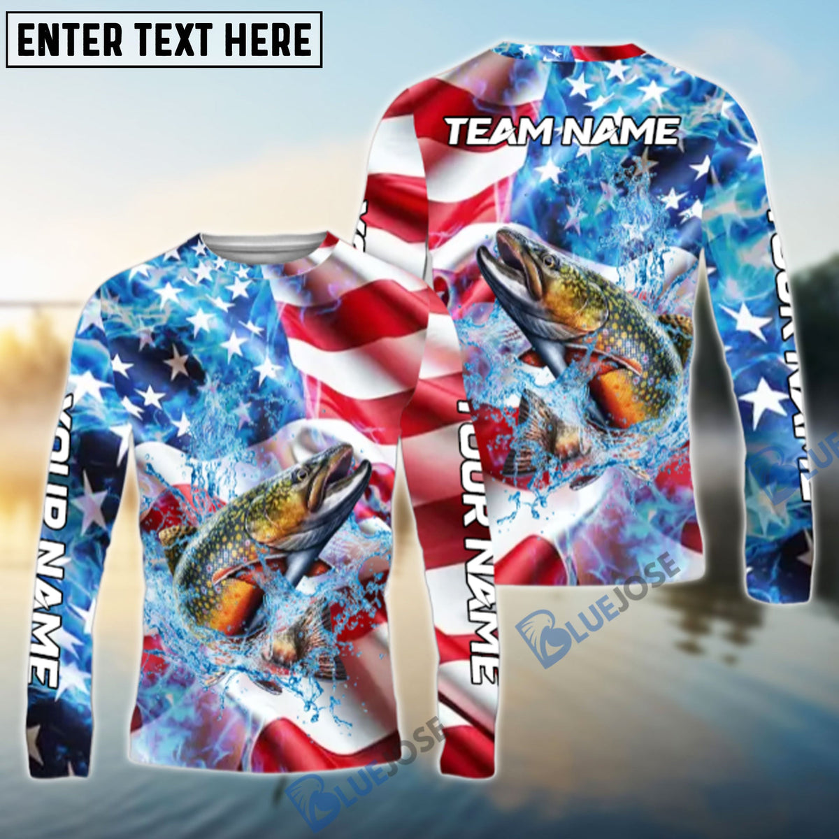 Bluejose Trout Fishing American Flag Patriot Catch Design Name &amp; Team Name 3D Shirts