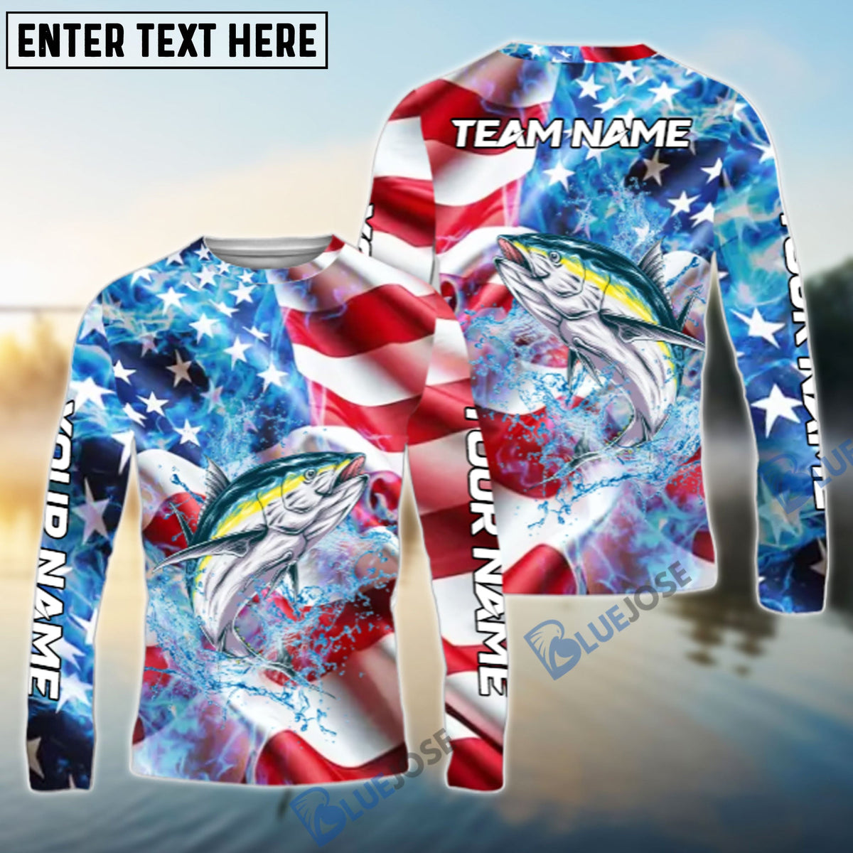 Bluejose Tuna Fishing American Flag Patriot Catch Design Name &amp; Team Name 3D Shirts