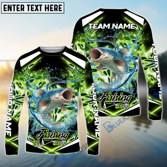 Bluejose Catfish Fishing Green Happy Hook Design Name & Team Name 3D Shirts