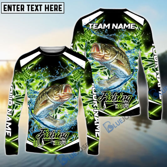 Bluejose Largemouth Bass Fishing Green Happy Hook Design Name & Team Name 3D Shirts