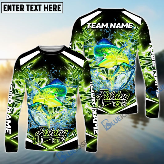 Bluejose Mahi mahi Fishing Green Happy Hook Design Name & Team Name 3D Shirts