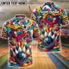 BlueJose Bowling Ball & Pins Graffiti Splash Art Customized Name, Team Name 3D Shirt (4 Colors)