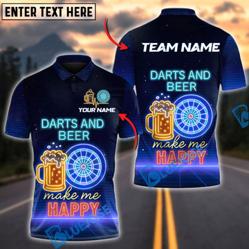 BlueJose Darts and Beer Neon Vibes Personalized Name, Team Name Shirt (4 Colors)