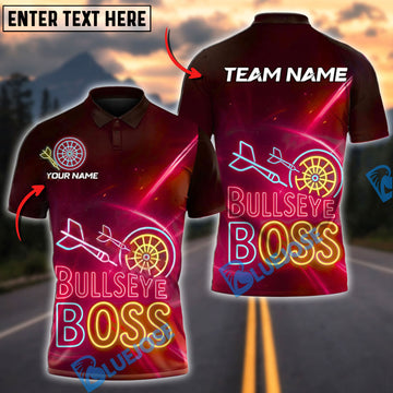 BlueJose Bullseye Darts Boss Neon Jet Personalized Name, Team Name Shirt (4 Colors)
