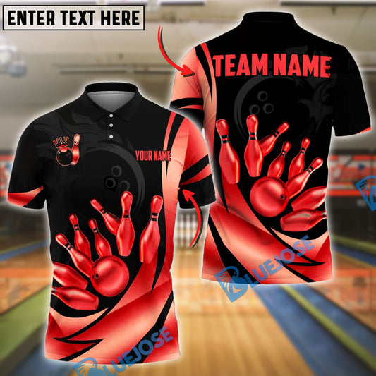 BlueJose Bowling Ball & Pins Royal Gold Strike Customized Name, Team Name 3D Shirt (4 Colors)