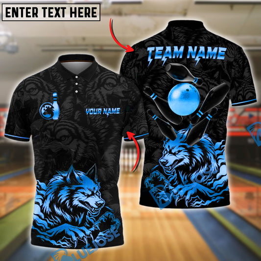 BlueJose Bowling Ball & Pins Wolf Strike Gold Fury Customized Name, Team Name 3D Shirt (4 Colors)