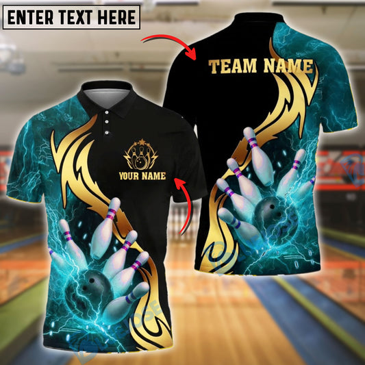 BlueJose Bowling And Pins Strike Thunder Lightning Customized Name, Team Name 3D Shirt (4 Colors)
