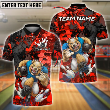 BlueJose Bowling Savage Dog Splatter Customized Name, Team Name 3D Shirt (4 Colors)