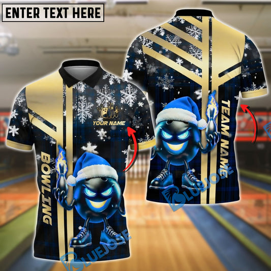 BlueJose Bowling And Pins Santa Flame Gold Black Customized Name, Team Name 3D Shirt (4 Colors)