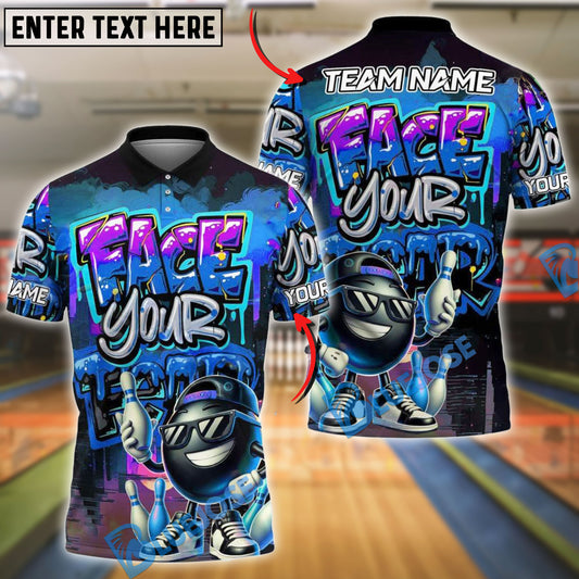 BlueJose Bowling And Pins Face Your Fear Graffiti Pattern Customized Name, Team Name 3D Shirt (4 Colors)