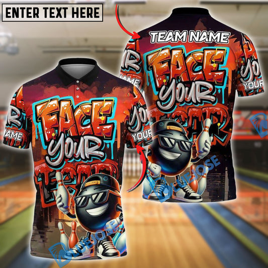 BlueJose Bowling And Pins Face Your Fear Graffiti Pattern Customized Name, Team Name 3D Shirt (4 Colors)