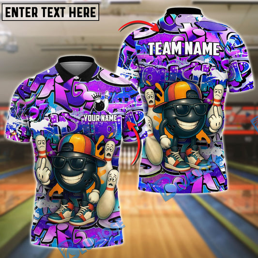 BlueJose Graffiti Bowling Attitude Customized Name, Team Name 3D Shirt (4 Colors)