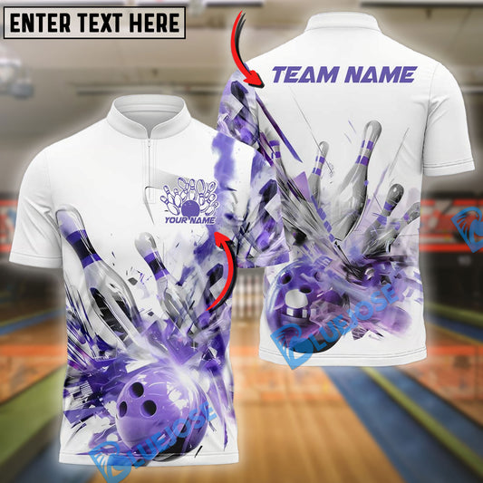 BlueJose Bowling And Pins White Spin Paint Customized Name, Team Name 3D Shirt (4 Colors)