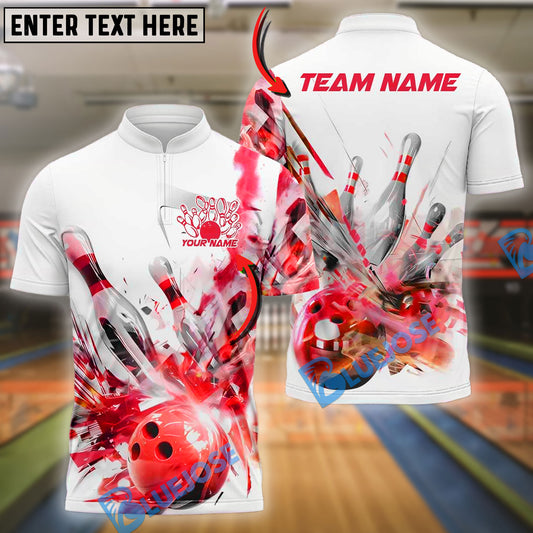 BlueJose Bowling And Pins White Spin Paint Customized Name, Team Name 3D Shirt (4 Colors)