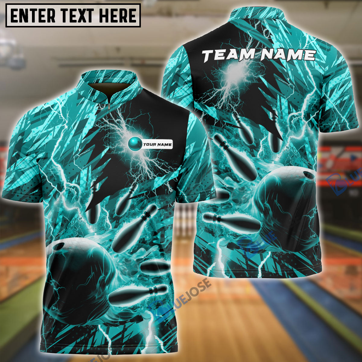 BlueJose Bowling and Pins Color Lightning Personalized Name, Team Name 3D Shirt (4 Colors)