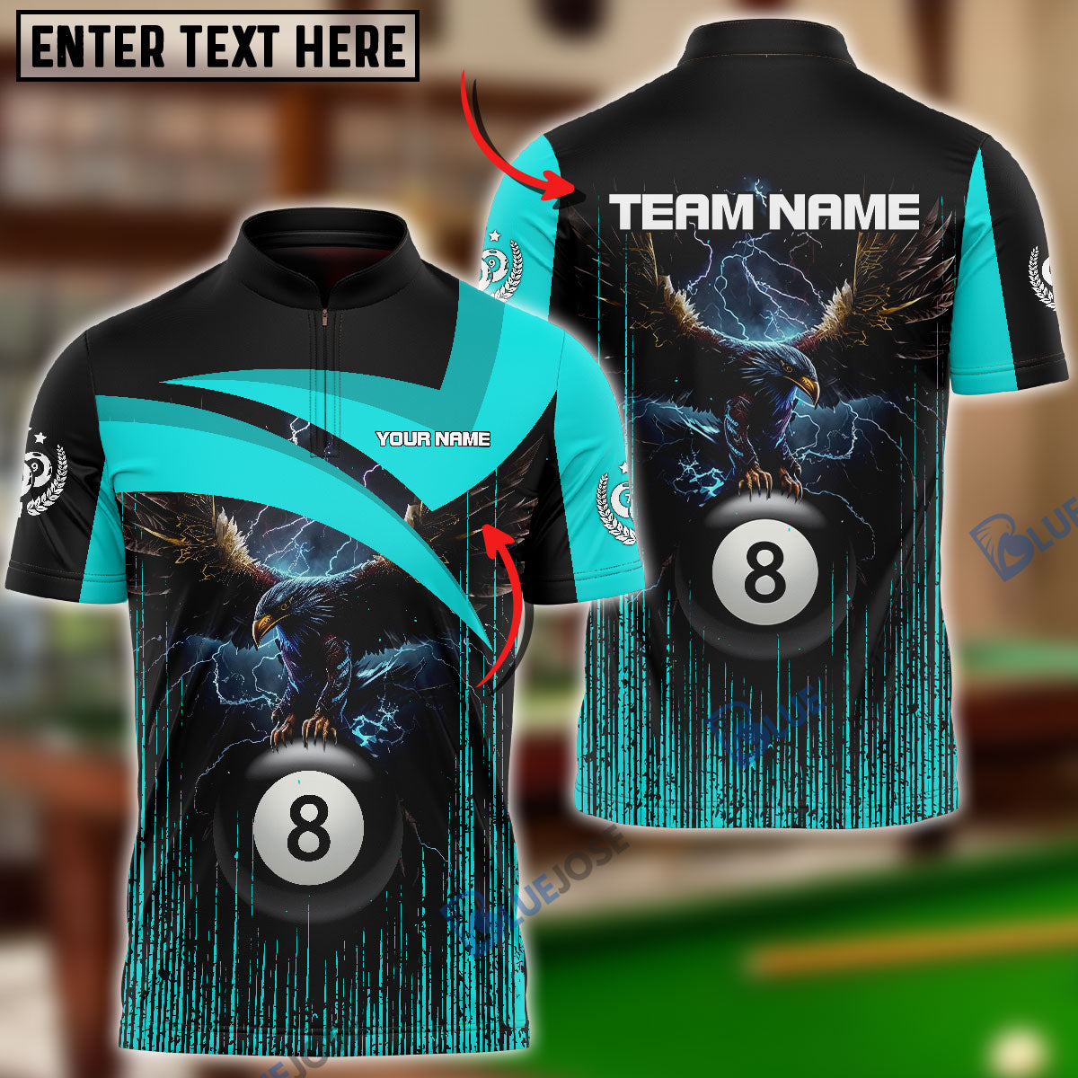 BlueJose Billiards 8-Ball Eagle Personalized Shirt ( 3 Colors)