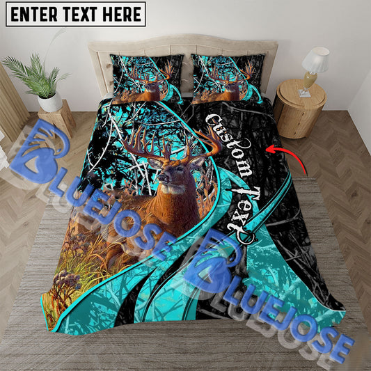 Bluejose Custom Text Premium Deer Hunting Bedding Set 3D All Over Printed ( 4 Colors )