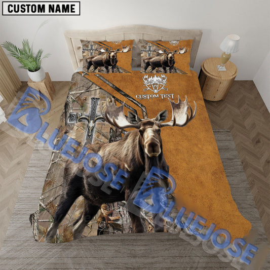 Bluejose Custom Text Wilderness Cross Moose Hunting Bedding Set 3D All Over Printed ( 4 Colors )