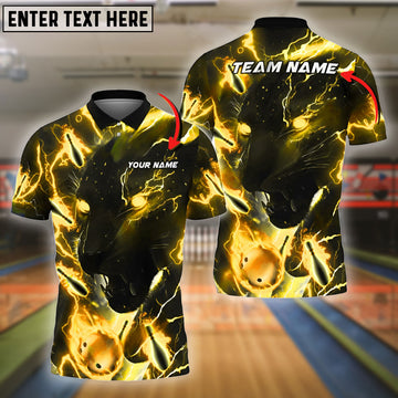 BlueJoses Bowling And Pins Black Lightning Panther Multicolor Customized Name 3D Shirt ( 4 Colors )