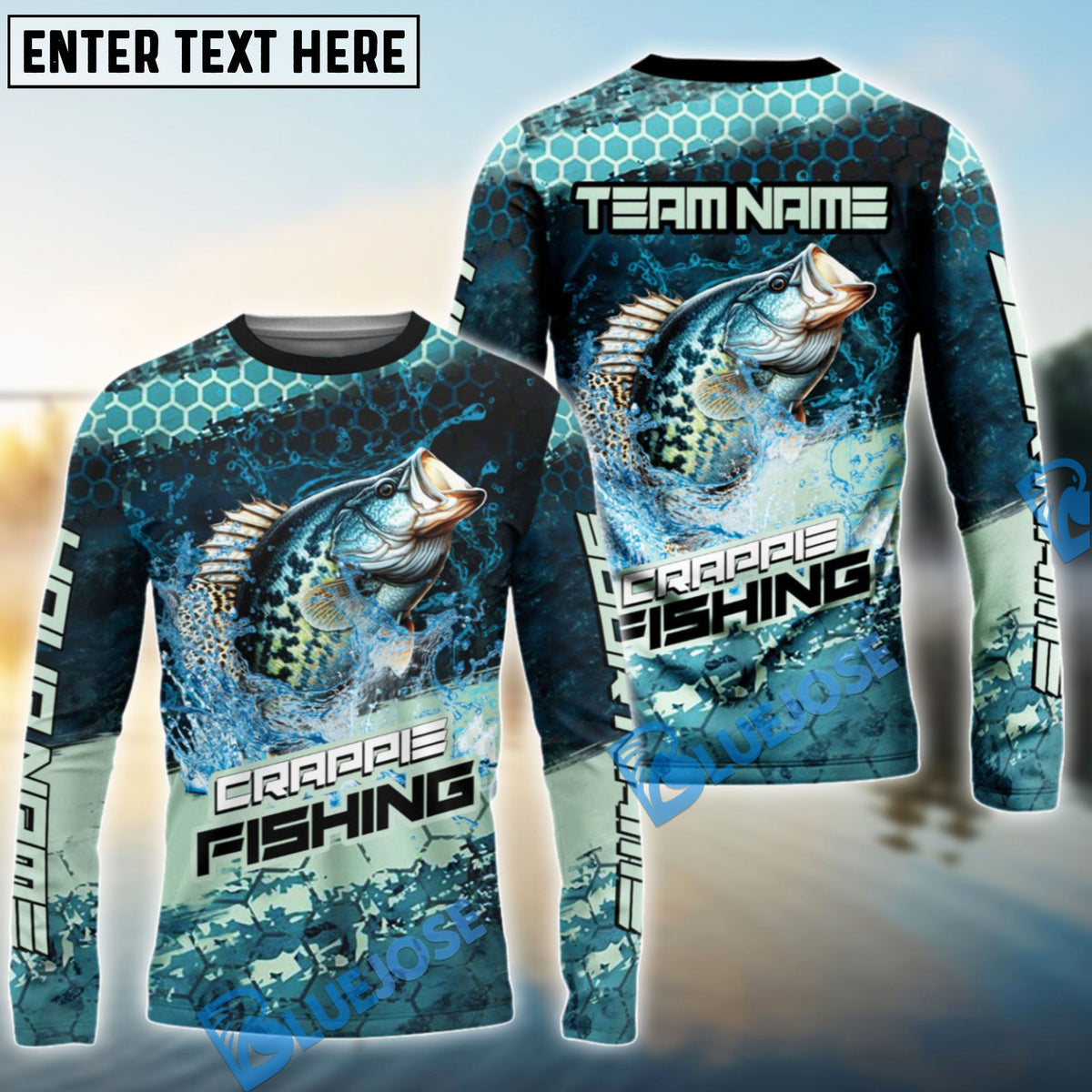 Bluejose Crappie Fishing Aqua Strike Custom Name &amp; Team Name 3D Shirts