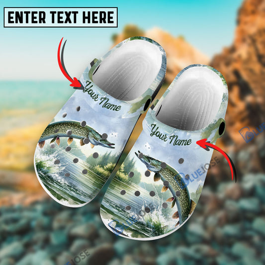 BlueJose Pike Fishing Personalized Name Clogs