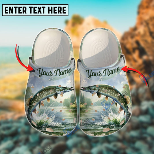 BlueJose Pike Fishing Personalized Name Clogs