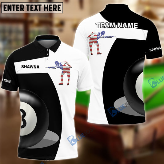 BlueJose Billiards Black And White Team name, Personalized Name, Sponsor Name 3D Shirt