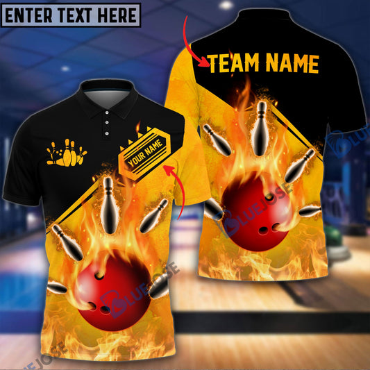 BlueJoses Bowling And Pins Fire Personalized Name Team Name 3D Shirt