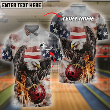 BlueJoses Bowling US Flag Eagle Flame Customized Name, Team Name 3D Shirt