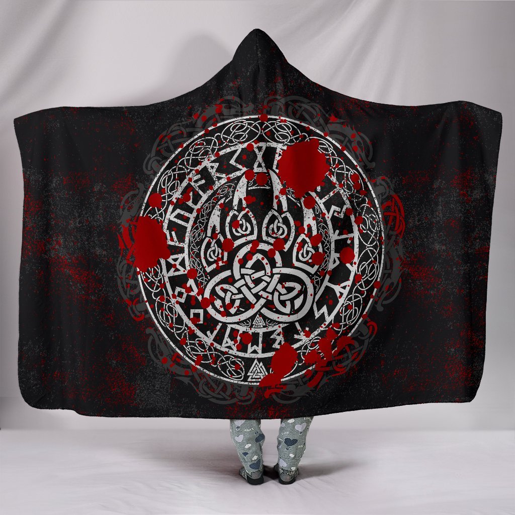 Viking Style Hooded Blanket - Viking Bear Claws Blood Tattoo A27