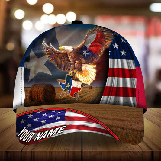 BlueJose Premium Eagle 3D Hat, United State Of Texas Personalized