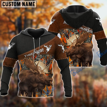 BlueJose Customized Name Moose Hunting Orange Leather Pattern 3D Shirts