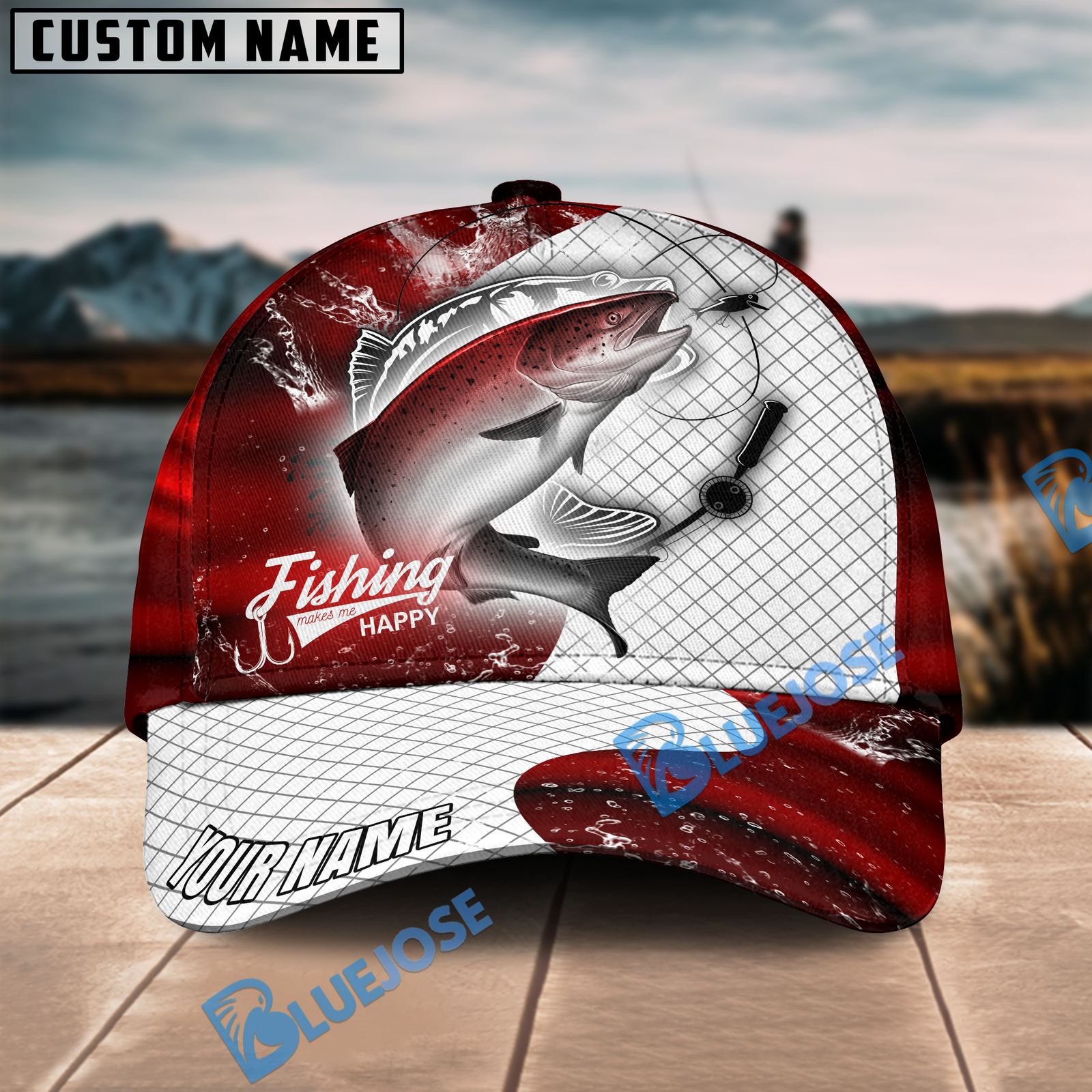 Bluejose Salmon Fishing Dark Blue Skin Sport Personalized Cap