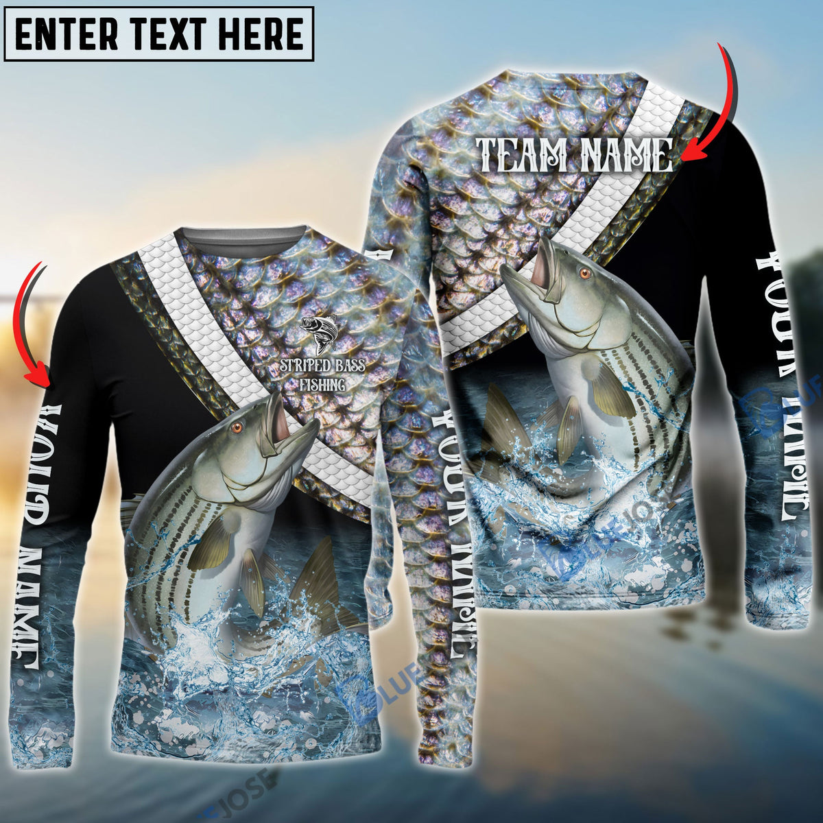 Bluejose Striped Bass Fishing Skin Water Custom Name &amp; Team Name 3D Shirts